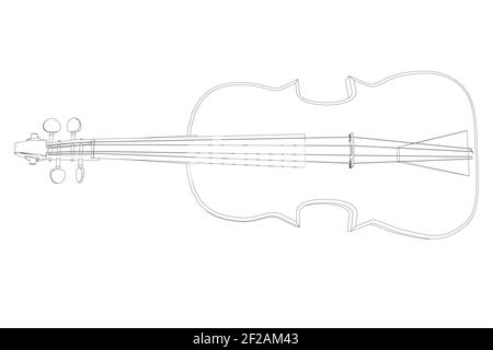 Violin contour from black lines on a white background. Top view Vector illustration. Stock Vector