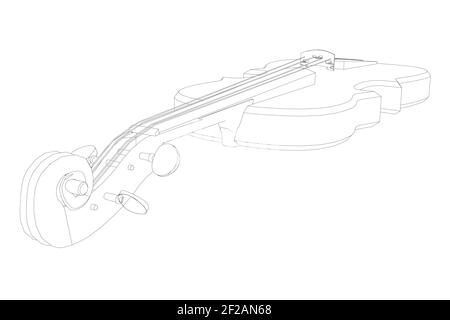 Violin contour from black lines on a white background. Perspective view. Vector illustration. Stock Vector