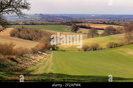 An English Rural Landscape in the Chiltern Hills with track through a field Stock Photo