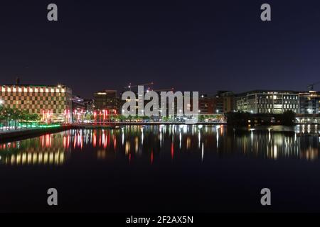 Dawn - Reflection in Grand Canal Dock, Dublin; reflection, dawn, early morning, water, calm, flat, water basin, dublin silicon dock