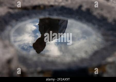 Giant Causeway - Silhouette & Fallen Sky, reflection in water, silhouette, reflection of the sky in water, puddle, rocks, northern ireland Stock Photo