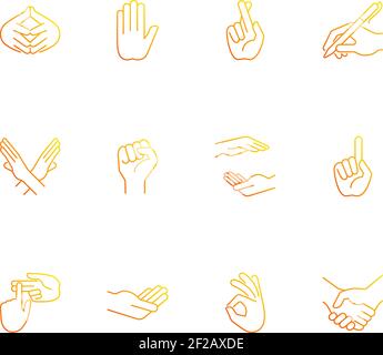 Hand gestures gradient linear vector icons set Stock Vector