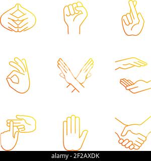 Hand gestures gradient linear vector icons set Stock Vector
