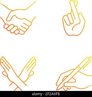 Hand gestures gradient linear vector icons set Stock Vector