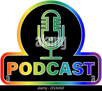 rainbow colored podcast logo with recording microphone symbol, vector illustration isolated on white background Stock Vector