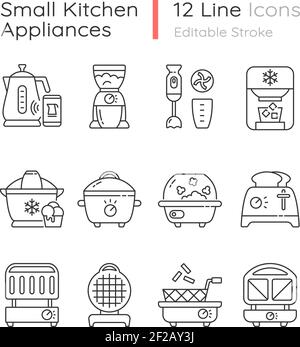 Small kitchen appliance linear icons set Stock Vector