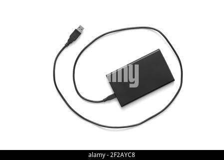 A Hard disk (HD) or Solid state disk (SSD),with an USB cable isolated on white background Stock Photo