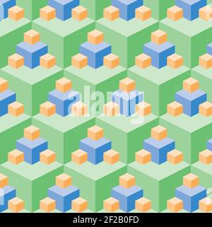 Abstract geometric vector background with cubes, 3d effect shape design, seamless. Stock Vector