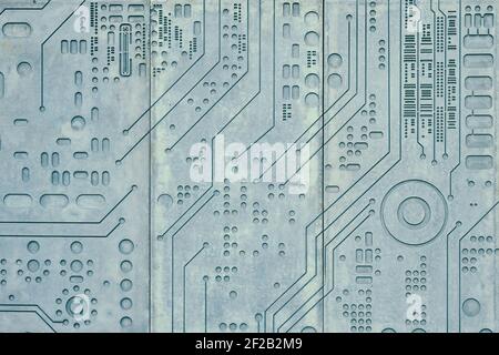 Concrete wall texture with carved pattern of digital electronic computer board Stock Photo