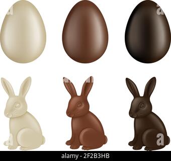 set of chocolate easter eggs and rabbits Stock Vector
