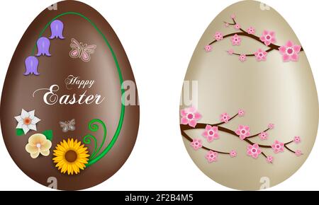 chocolate easter eggs with flowers Stock Vector