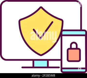 Protecting computer and smartphone RGB color icon Stock Vector