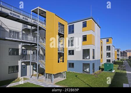New housing development in Dagenham, London, UK. Built quickly and cheaply using modular construction to provide accommodation for homeless people. Stock Photo