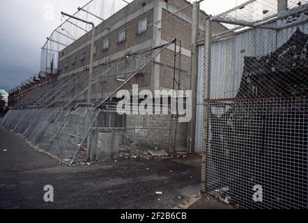 BELFAST, UNITED KINGDOM, September 1978, heavily fortified RUC, Royal Ulster Constabulary Police Station, Belfast during The Troubles, 1970s Stock Photo