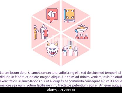 Religion pros and cons concept icon with text Stock Vector