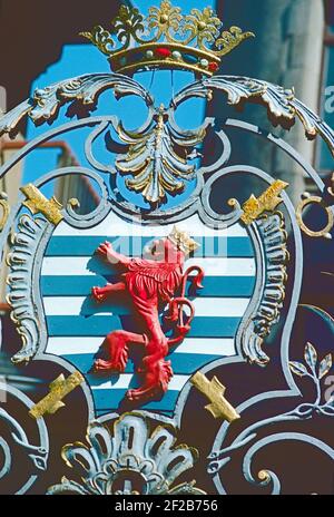 Luxembourg. The Luxembourg coat of arms depicted on the gates of the royal palace in the Old City. Stock Photo