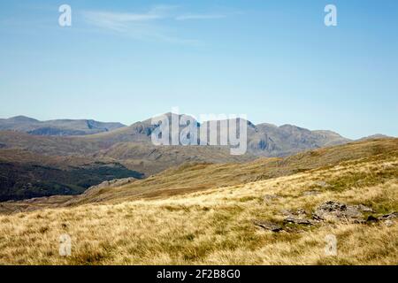 Scafell Pike and Scafell viewed from the summit of Dow Crag Coniston Lake District Cumbria England Stock Photo
