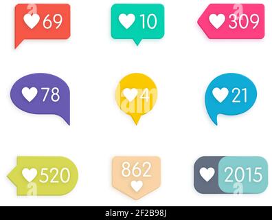 Vector Like Counter Notification Icons Set on ribbons and labels Stock Vector