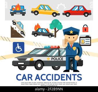 cars crash accident with tree vector illustration design Stock Vector ...