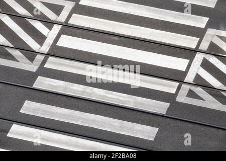 Aerial view of pedestrian crossing, urban transport background. Stock Photo