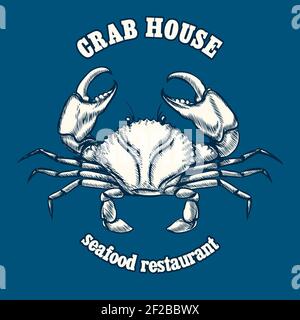 Seafood restaurant logo template with crab. Shellfish icon, template graphic nutrition and culinary, vector illustration Stock Vector