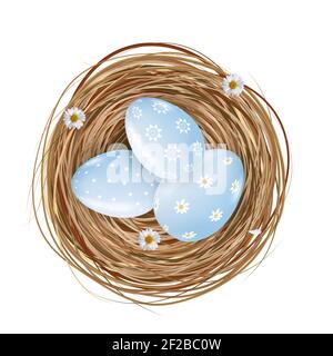Easter Design Element Nest with Blue Colored Eggs. Vector Illustration Stock Vector