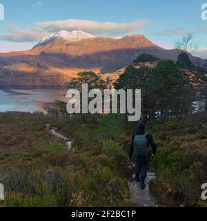 Hiking in Beinn Eighe national nature reserve, Wester Ross Stock Photo