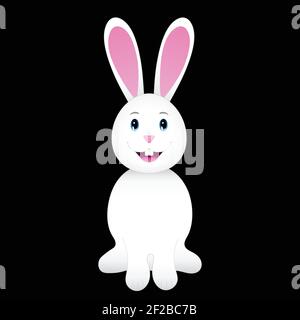 White rabbit on black background. Stock Vector