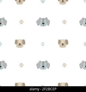 Seamless childish pattern with dog animal faces. Creative nursery background. Perfect for kids design, baby fabric wrapping, wallpaper textile apparel Stock Vector