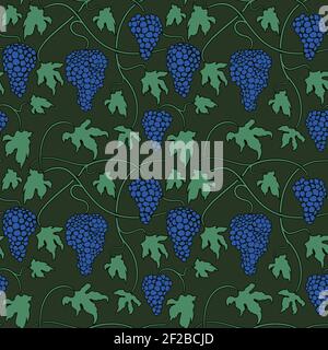 Vector Green Seamless pattern with vines bunches and leaves Stock Vector