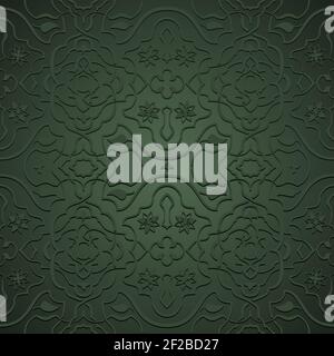 Interlacing flowery patterns in Oriental style, arabesque on green Stock Vector
