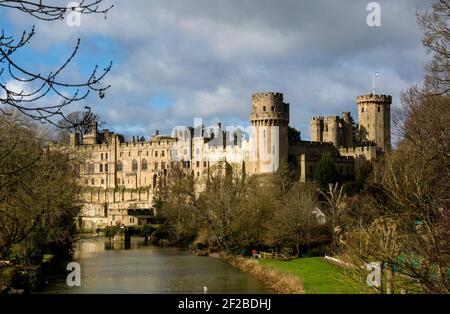 Warwick Castle and River Avon, Warwick, Warwickshire, England, UK Stock Photo