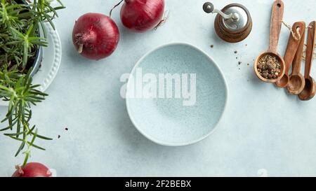 empty bowl on kitchen table, top view Stock Photo