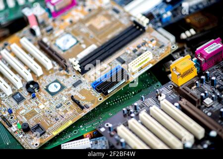 Norden, Deutschland. 13th May, 2020. Numerous circuit boards in a box of an electronic waste sorting company in Norden (Germany), 13 May 2020. Credit: dpa/Alamy Live News Stock Photo