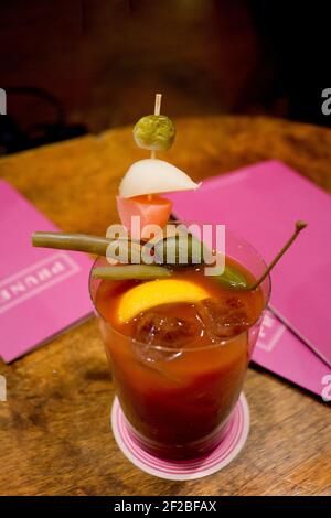 Prune restaurant in the East Village in New York City. Started by Gabrielle Hamilton. Bloody Mary coctail. Stock Photo