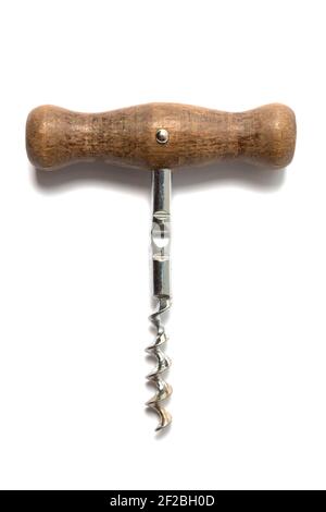 Wooden corkscrew isolated on white Stock Photo