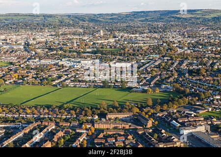 An aerial view of Cheltenham, Gloucestershire, UK Stock Photo