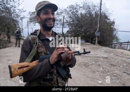 GISHI, NAGORNO KARABAKH - NOVEMBER 05: A soldier of the Artsakh Defence ...