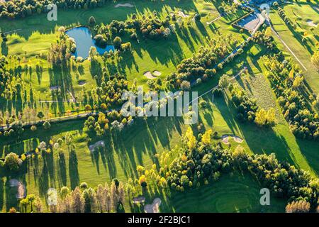 An aerial view of Brickhampton Golf Course, Staverton, Gloucestershire, UK Stock Photo