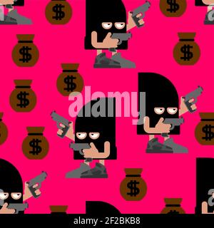Cute Robber pattern seamless. Cartoon thug background Stock Vector