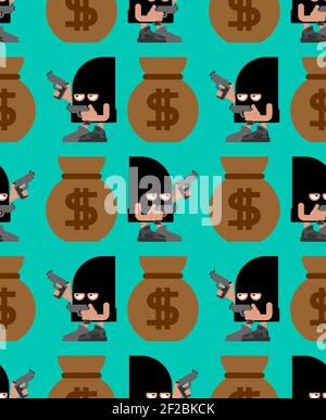 Cute Robber pattern seamless. Cartoon thug background Stock Vector