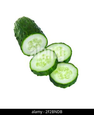 Cucumber.  Fresh cucumber and slices isolated on white background. Stock Photo