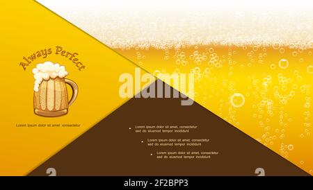 Realistic craft beer composition with bubbles foam and mug full of frothy beverage vector illustration Stock Vector