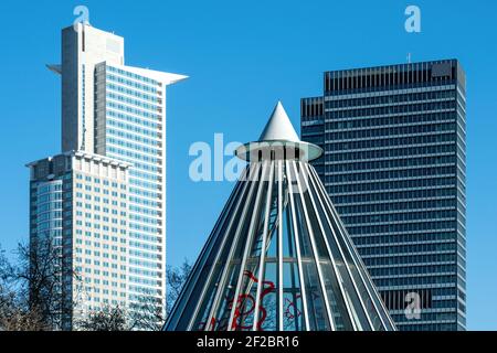 View from the Messe Frankfurt to the Westend Tower also named Kronenhochhaus and Selmi -Hochhaus, Hesse, Germany Stock Photo