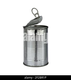 Open tin can isolated on white background Stock Photo