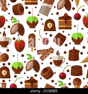 Sweets and candies, chocolate and ice cream seamless pattern background. Sweet dessert, candy and product appetizing. Vector illustration Stock Vector