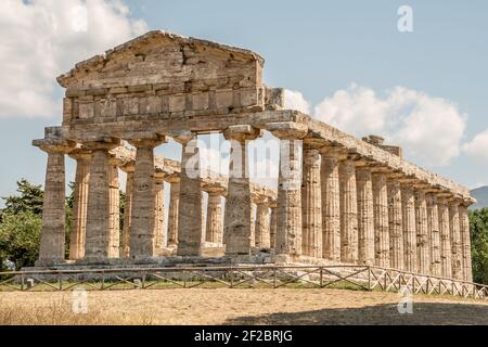 Archaeological site of Paestum , Temple of Athena, Campania, Italy Stock Photo