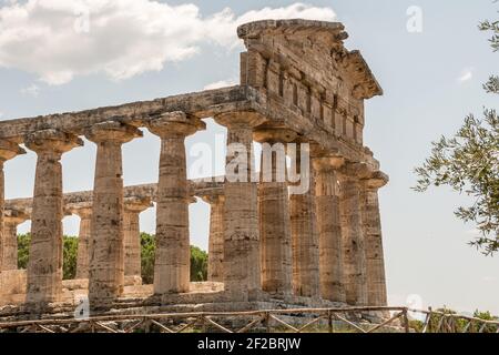 Archaeological site of Paestum , Temple of Athena, Campania, Italy Stock Photo