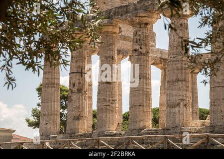 Archaeological site of Paestum , Temple of Athena, Campania, Italy Stock Photo