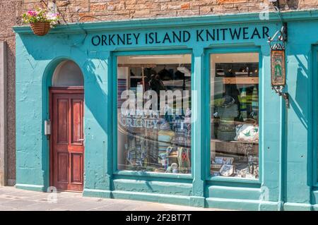 The shop premises of Orkney Island Knitwear in Broad Street, Kirkwall on Mainland, Orkney. Stock Photo